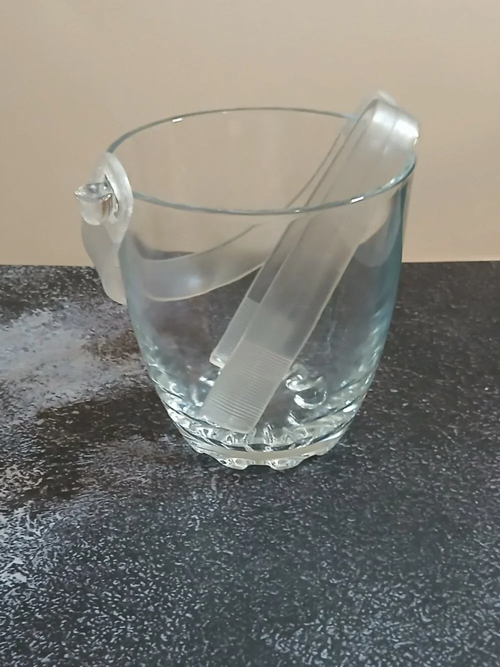 Pasabahce-Turkish-Vintage Clear Glass Small Ice Bucket w/Tongs